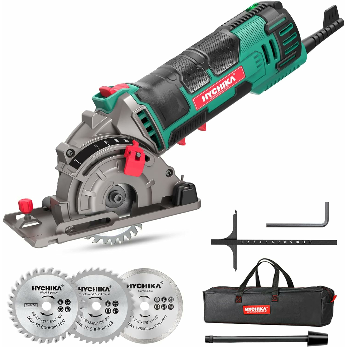 Compact HYCHIKA Mini Circular Saw with 3 Blades