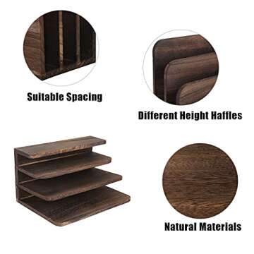 LOTCAIN File Holder for Desk,Wood Paper Organizer,Rustic Desk Organizer,Mail Sorter for Desktop,Organizer for Counter,Letter Organizer for Document/Filing/Folders/Paper,Darkbrown