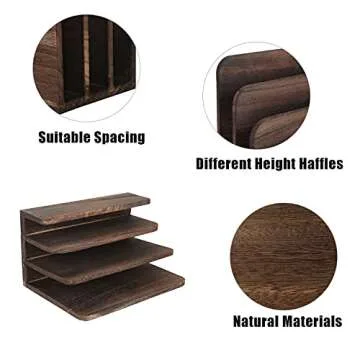 LOTCAIN File Holder for Desk,Wood Paper Organizer,Rustic Desk Organizer,Mail Sorter for Desktop,Organizer for Counter,Letter Organizer for Document/Filing/Folders/Paper,Darkbrown
