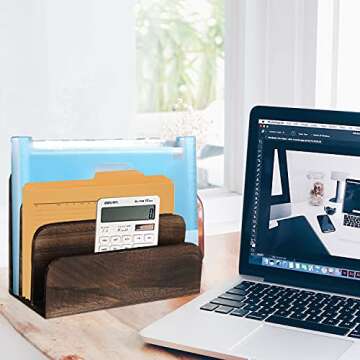 LOTCAIN File Holder for Desk,Wood Paper Organizer,Rustic Desk Organizer,Mail Sorter for Desktop,Organizer for Counter,Letter Organizer for Document/Filing/Folders/Paper,Darkbrown