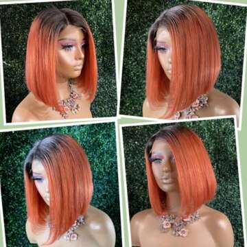 SUPERNOVA Colored Bob Wig 1B/350 Light Orange Brown Ombre 13x4 Lace Front Wig with Baby Hair Straigh...