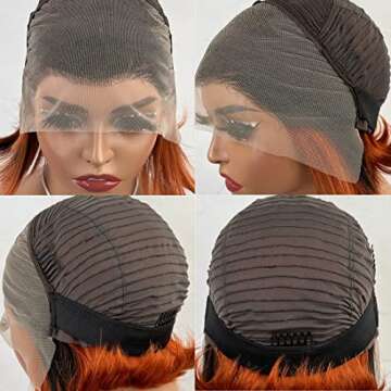 SUPERNOVA Colored Bob Wig 1B/350 Light Orange Brown Ombre 13x4 Lace Front Wig with Baby Hair Straight Human Hair Bob Hair Wigs for Black Women 150% Density Hair(8 inch,Bob Wig)