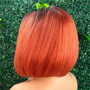 SUPERNOVA Colored Bob Wig 1B/350 Light Orange Brown Ombre 13x4 Lace Front Wig with Baby Hair Straight Human Hair Bob Hair Wigs for Black Women 150% Density Hair(8 inch,Bob Wig)
