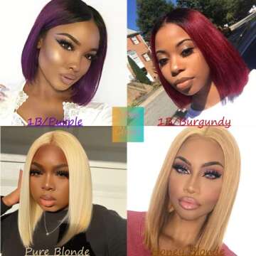 SUPERNOVA Colored Bob Wig 1B/350 Light Orange Brown Ombre 13x4 Lace Front Wig with Baby Hair Straight Human Hair Bob Hair Wigs for Black Women 150% Density Hair(8 inch,Bob Wig)