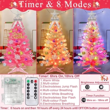 3 Ft Pink Christmas Tree with Lights and 44 Ornaments