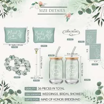 Irenare 36 Pcs Bridesmaid Proposal Gifts Bridal Shower Gifts 16 oz Glass Cup Cosmetic Makeup Bags In...
