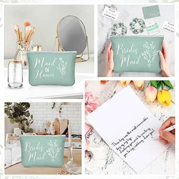 Irenare 36 Pcs Bridesmaid Proposal Gifts Bridal Shower Gifts 16 oz Glass Cup Cosmetic Makeup Bags Invited Cards Scrunchies Hair Knotted Bracelets Diamond Pens Favors for Wedding (Green)