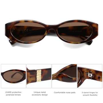 SOJOS Retro Oval Polarized Sunglasses for Women Men Trendy Cateye Vintage Y2k Sunnies SJ2364, Tortoise/Brown