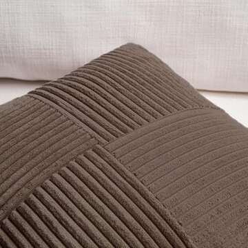 Fancy Homi Dark Brown Lumbar Decorative Throw Pillow Covers 12x20 Inch for Living Room Couch Bed, Rustic Farmhouse Boho Home Decor, Soft Striped Corduroy Rectangle Accent Cushion Case 30x50 cm