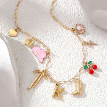 GINAZL Beach Personalized Necklace Summer Beach Jewelry for Women Womens Charm Necklace,Gold Plated ...