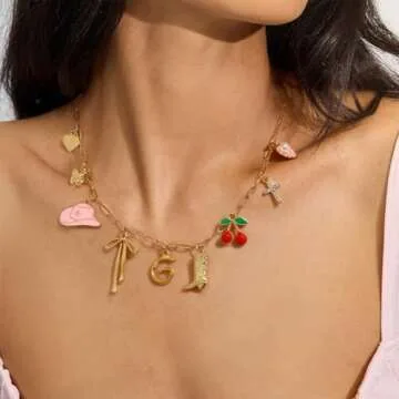 GINAZL Beach Personalized Necklace Summer Beach Jewelry for Women Womens Charm Necklace,Gold Plated Charm Initial C Necklace for Women Sister Cowgirl Necklace for Women (C)