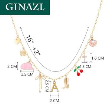 GINAZL Beach Personalized Necklace Summer Beach Jewelry for Women Womens Charm Necklace,Gold Plated Charm Initial C Necklace for Women Sister Cowgirl Necklace for Women (C)