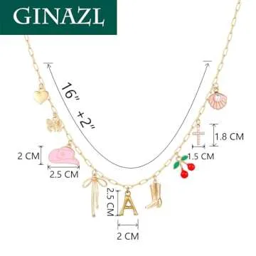 GINAZL Beach Personalized Necklace Summer Beach Jewelry for Women Womens Charm Necklace,Gold Plated Charm Initial C Necklace for Women Sister Cowgirl Necklace for Women (C)