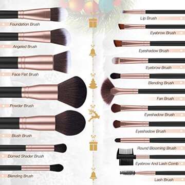 BESTOPE 18 Pcs Makeup Brushes Premium Synthetic Fan Foundation Powder Kabuki Brushes Concealers Eye Shadows Make Up Brushes Kit, Rose Gold