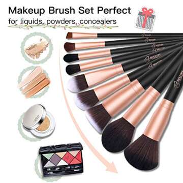 BESTOPE 18 Pcs Makeup Brushes Premium Synthetic Fan Foundation Powder Kabuki Brushes Concealers Eye Shadows Make Up Brushes Kit, Rose Gold