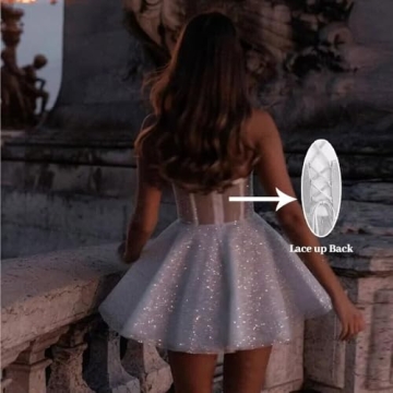 Stunning A-line Glitter Tulle Strapless Homecoming Dress
