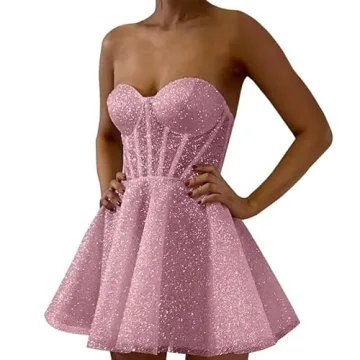 Stunning A-line Glitter Tulle Strapless Homecoming Dress