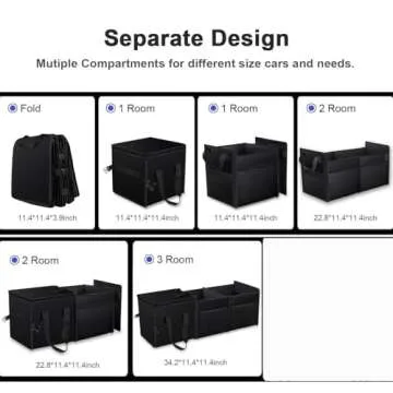 X-cosrack Trunk Organizer with Pack Portable Insulation Cooler Bag-Collapsible Multi-Compartment -Large Capacity Washable Car Storage Bag-To Suit SUV, Truck, Automotive, Any In-vehicle, Black