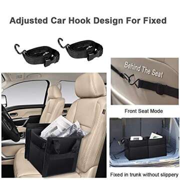 X-cosrack Trunk Organizer with Pack Portable Insulation Cooler Bag-Collapsible Multi-Compartment -Large Capacity Washable Car Storage Bag-To Suit SUV, Truck, Automotive, Any In-vehicle, Black