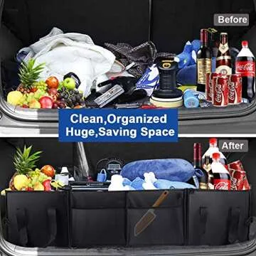 X-cosrack Trunk Organizer with Pack Portable Insulation Cooler Bag-Collapsible Multi-Compartment -Large Capacity Washable Car Storage Bag-To Suit SUV, Truck, Automotive, Any In-vehicle, Black