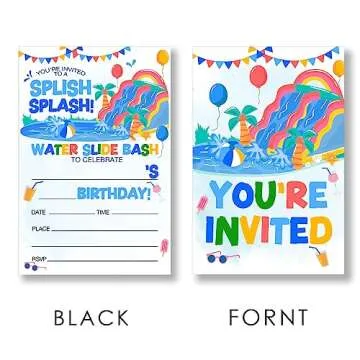 EUDOSI Water Slide Birthday Splash Party Invitations Supplies Fill-In Set of 20 with Envelopes Pool Party Birthday Invites Cards, Double Sided
