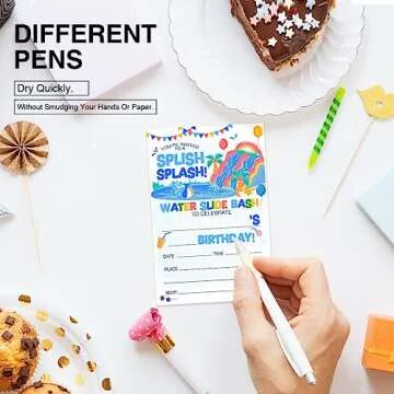 EUDOSI Water Slide Birthday Splash Party Invitations Supplies Fill-In Set of 20 with Envelopes Pool Party Birthday Invites Cards, Double Sided