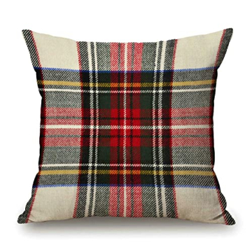 Scottish Tartan Red White Wool Plaid Pillow Cover 18x18 - Eco-Friendly & Stylish