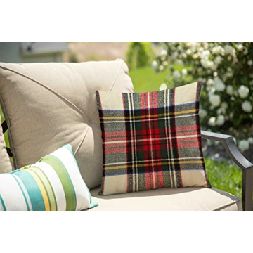 Scottish Tartan Red White Wool Plaid Pillow Cover 18x18