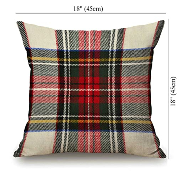 Scottish Tartan Red White Wool Plaid Pillow Cover 18x18