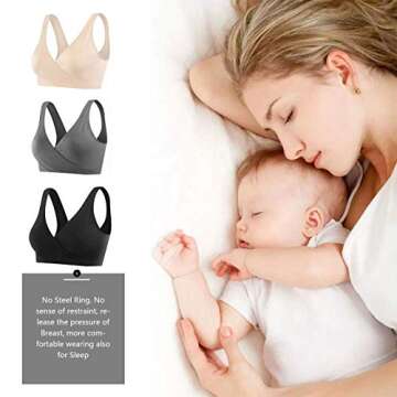 Sunzel Women's Cotton Spandex Seamless Sleep Bra for, MultiColor, Size Medium