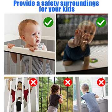 JIFTOK Baby Gate for Stairs, Banister Guard for Kids, Pets, Toys, 18 ft L x 2.66 ft H, Mesh Netting ...