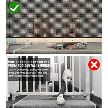 JIFTOK Baby Gate for Stairs, Banister Guard for Kids, Pets, Toys, 18 ft L x 2.66 ft H, Mesh Netting Safety Net for Balcony Rail Stair, Stairway Net Baby Safety Products for Indoor & Outdoor (Black)