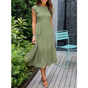Women’s Summer Casual Midi Dress with Flutter Sleeves - Comfortable Beach Wear