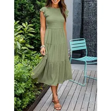 Women’s Summer Casual Midi Dress with Flutter Sleeves - Comfortable Beach Wear