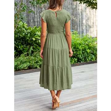 Women’s Summer Midi Dress - Stylish Flutter Sleeves