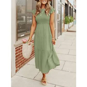 Women’s Summer Midi Dress - Stylish Flutter Sleeves