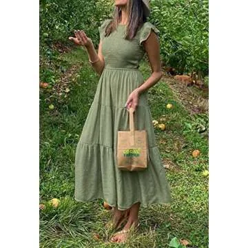 Women’s Summer Midi Dress - Stylish Flutter Sleeves