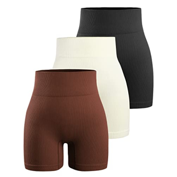 YNNTHY Women's High Waisted Workout Shorts - 3 Piece Seamless Ribbed Spandex Biker Shorts