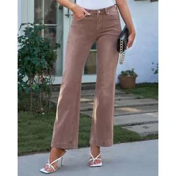 GRAPENT Womens Plus Size Stretch High Waisted Flare Ripped Jeans - 70s Outfits, Size 12-14 Wide Leg Pants