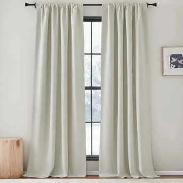 NICETOWN Faux Linen Room Darkening Curtains & Drapes, Pinch Pleated Light Blocking Noise Canceling Window Treatments Thermal Curtains for Living Room/Bedroom, Natural, W50 x L90, 2 Panels