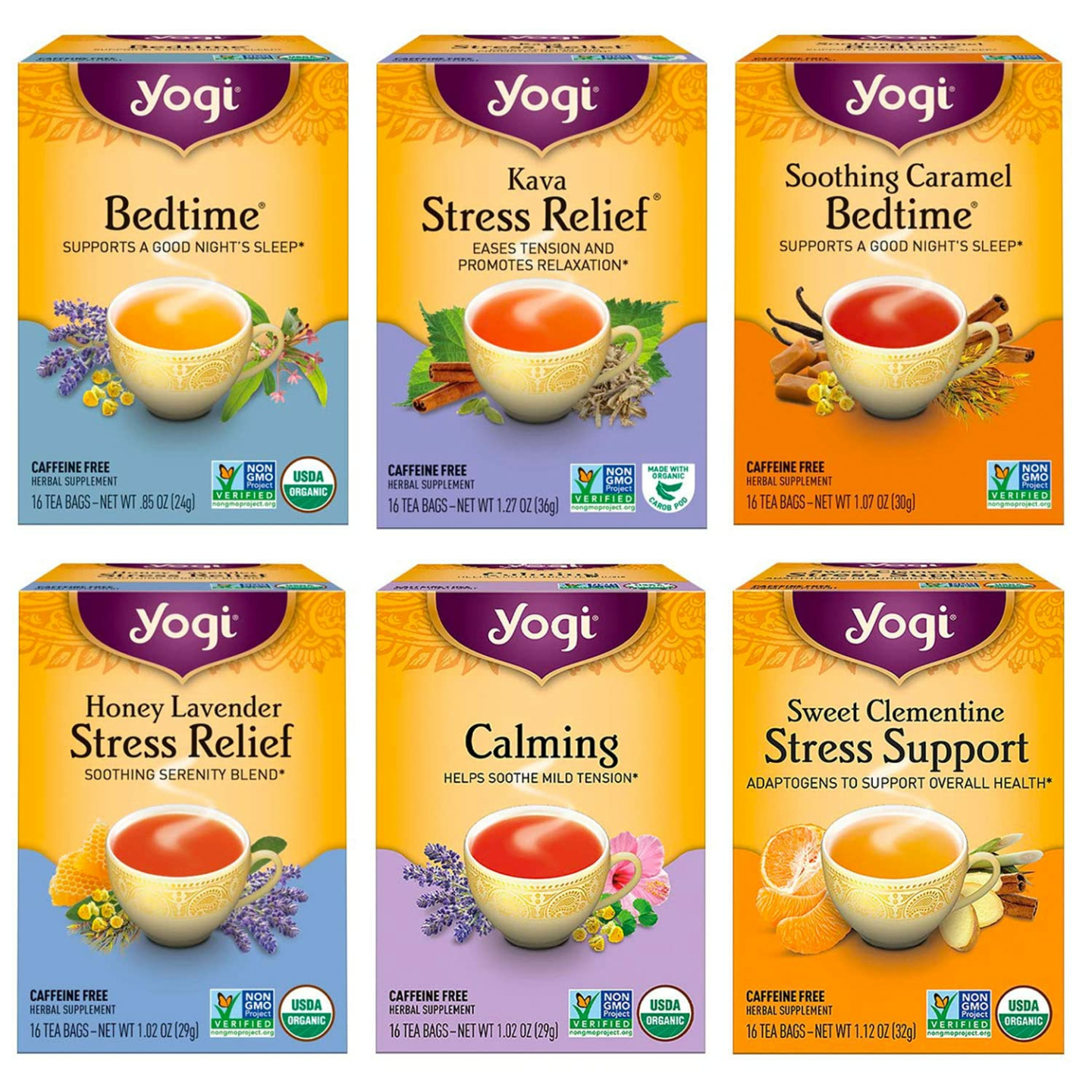 Yogi Tea Stress Relief Herbal Sampler - 6 Caffeine-Free Bags