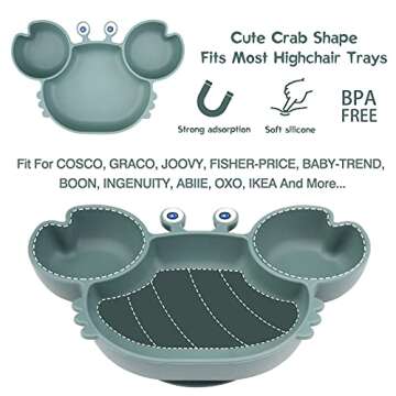 Lightening Corp Baby Plate Silicone Suction Toddler Plates, Divided Dishes for Toddler Kids, Self Fe...