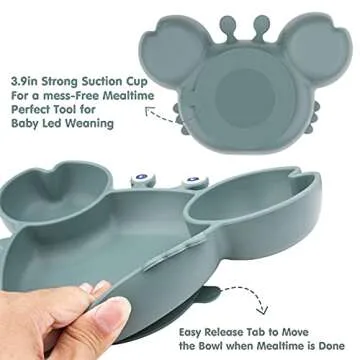 Lightening Corp Baby Plate Silicone Suction Toddler Plates, Divided Dishes for Toddler Kids, Self Feeding, BPA Free, Microwave and Dishwasher Safe, Green (SP-21)