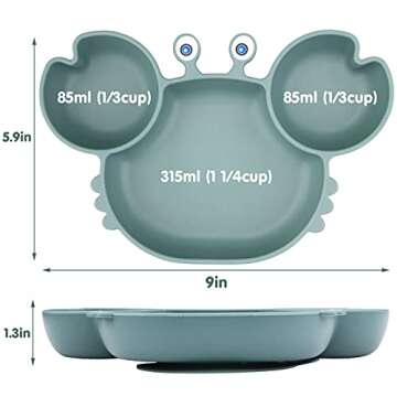 Lightening Corp Baby Plate Silicone Suction Toddler Plates, Divided Dishes for Toddler Kids, Self Feeding, BPA Free, Microwave and Dishwasher Safe, Green (SP-21)