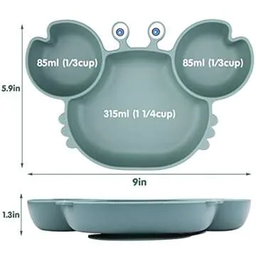 Lightening Corp Baby Plate Silicone Suction Toddler Plates, Divided Dishes for Toddler Kids, Self Feeding, BPA Free, Microwave and Dishwasher Safe, Green (SP-21)