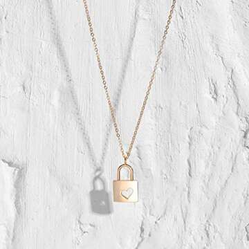 MEVECCO Gold Heart Lock Dainty Necklace for Women,14K Gold Plated Cute Tiny Padlock Boho Love Elegant Necklace