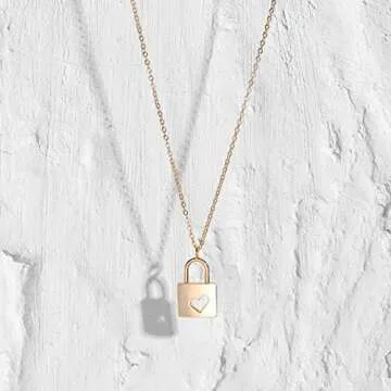MEVECCO Gold Heart Lock Dainty Necklace for Women,14K Gold Plated Cute Tiny Padlock Boho Love Elegant Necklace