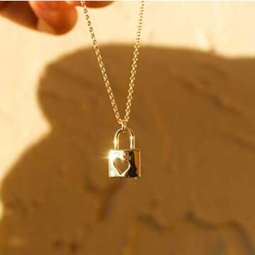 MEVECCO Gold Heart Lock Dainty Necklace for Women,14K Gold Plated Cute Tiny Padlock Boho Love Elegant Necklace