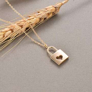 MEVECCO Gold Heart Lock Dainty Necklace for Women,14K Gold Plated Cute Tiny Padlock Boho Love Elegant Necklace