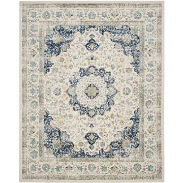 SAFAVIEH Evoke Collection Area Rug - 9' x 12', Ivory & Blue, Shabby Chic Oriental Medallion Design, Non-Shedding & Easy Care, Ideal for High Traffic Areas in Living Room, Bedroom (EVK220C)